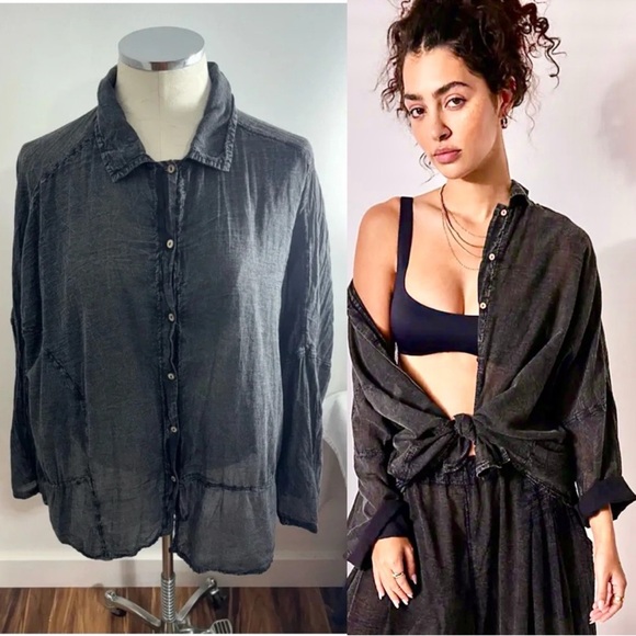 Free People Heat Of The Night Lightweight Button-Up Top - Picture 1 of 3